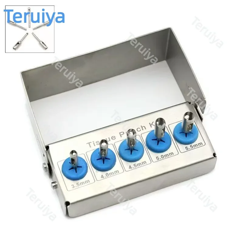 Dental Implant Trephine Drill 5 Pcs Kit, Gingival Tissue Punch and Circular Cutter for Oral Implantology Surgery