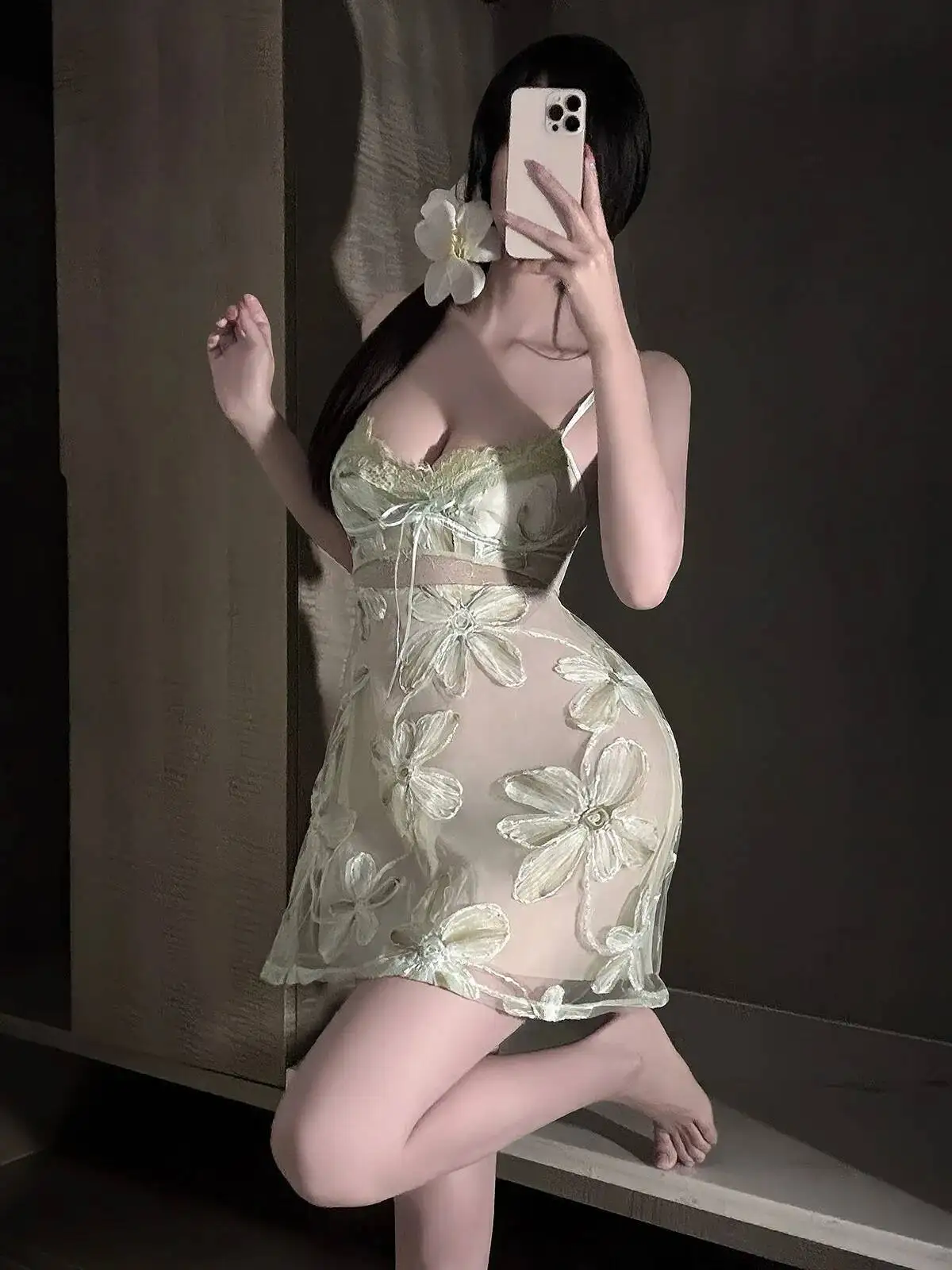 Seksowna francuska koszulka nocna na ramiączkach dla kobiet, nowa, z wytłaczanymi kwiatami, ażurowa koronka, siateczka sukienka czystej pożądania, elegancka koronka siateczkowa TUC8