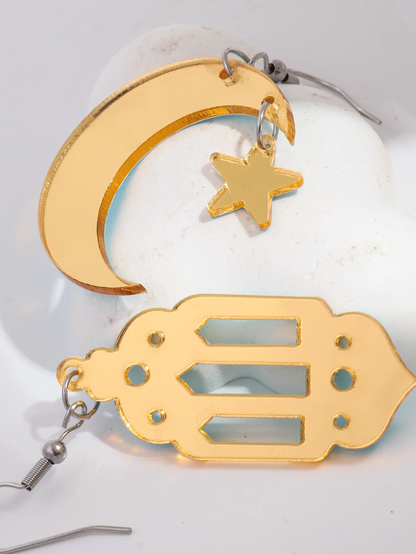 New Ramadan Gift Earrings Gold Color Mirror Star Moon Church Acrylic Drop Earring for Women Arab Muslim Islamic Jewelry image 4