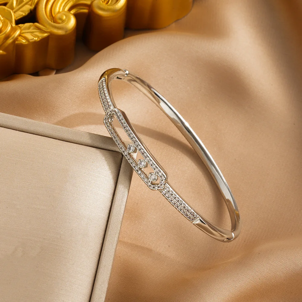 

Micro-inlaid real gold electroplated open bracelet, light luxury, versatile and simple design bracelet