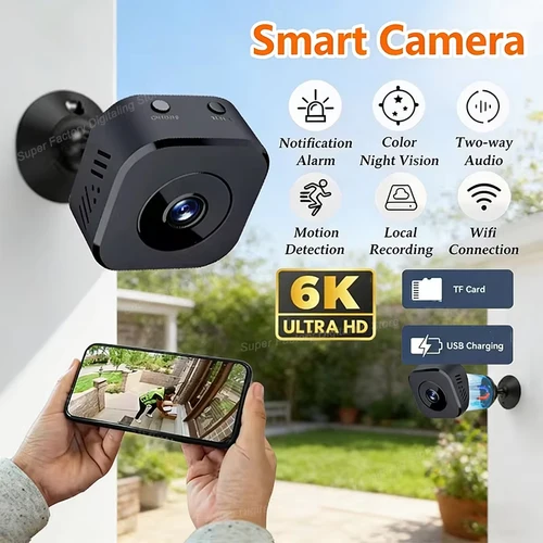 Mini Cámara de Seguridad Pro 4K FullHD WiFi con Audio Bidireccional, Detección de Movimiento, Visión Nocturna Infrarroja