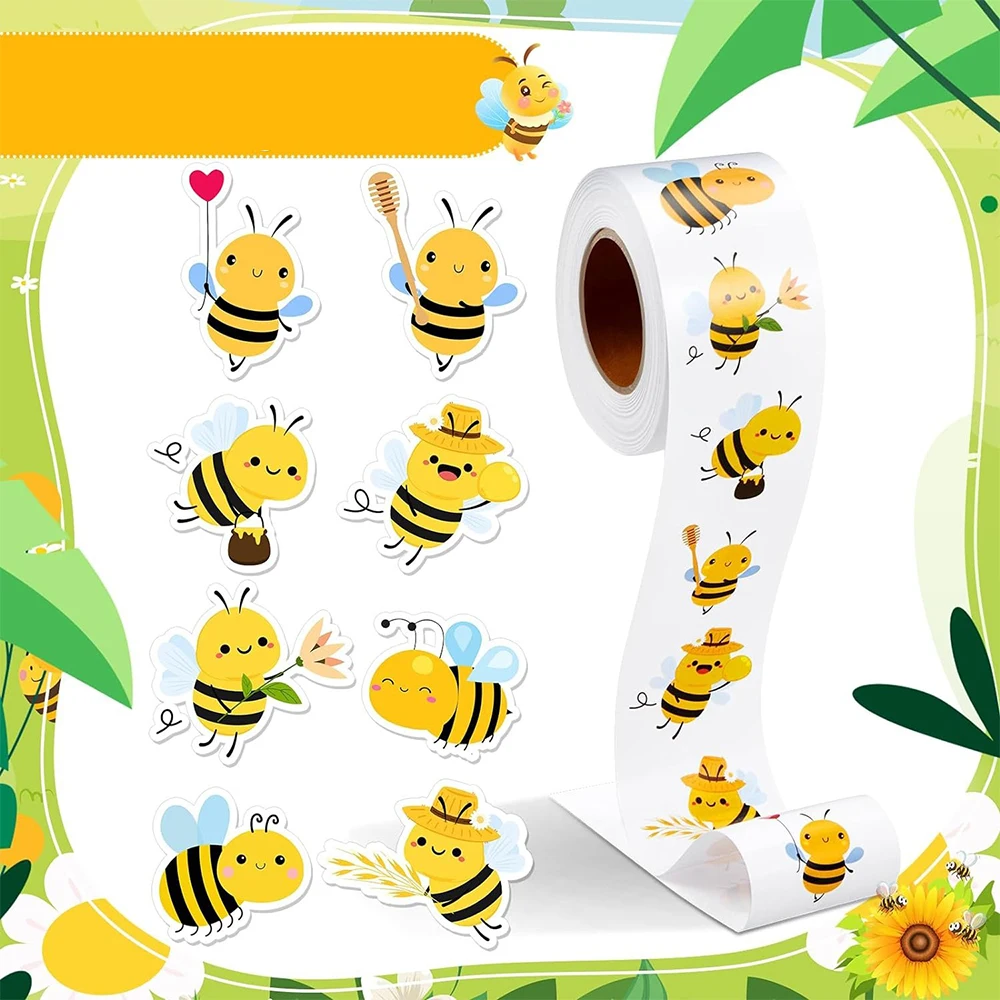 500 PCS การ์ตูนน่ารัก Bee ซีลป้ายสติกเกอร์ Kawaii สัตว์สติกเกอร์ม้วนสําหรับเด็กรางวัล Decals ของขวัญ DIY สมุดภาพโทรศัพท์กระเป๋าเดินทาง