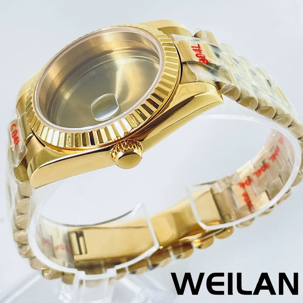 36mm 40mm Suitable For NH34, NH35, NH36, NH70，NH72，ETA 2824，PT5000 Gold Case With Presidential Bracelet sapphire Glass Crystal