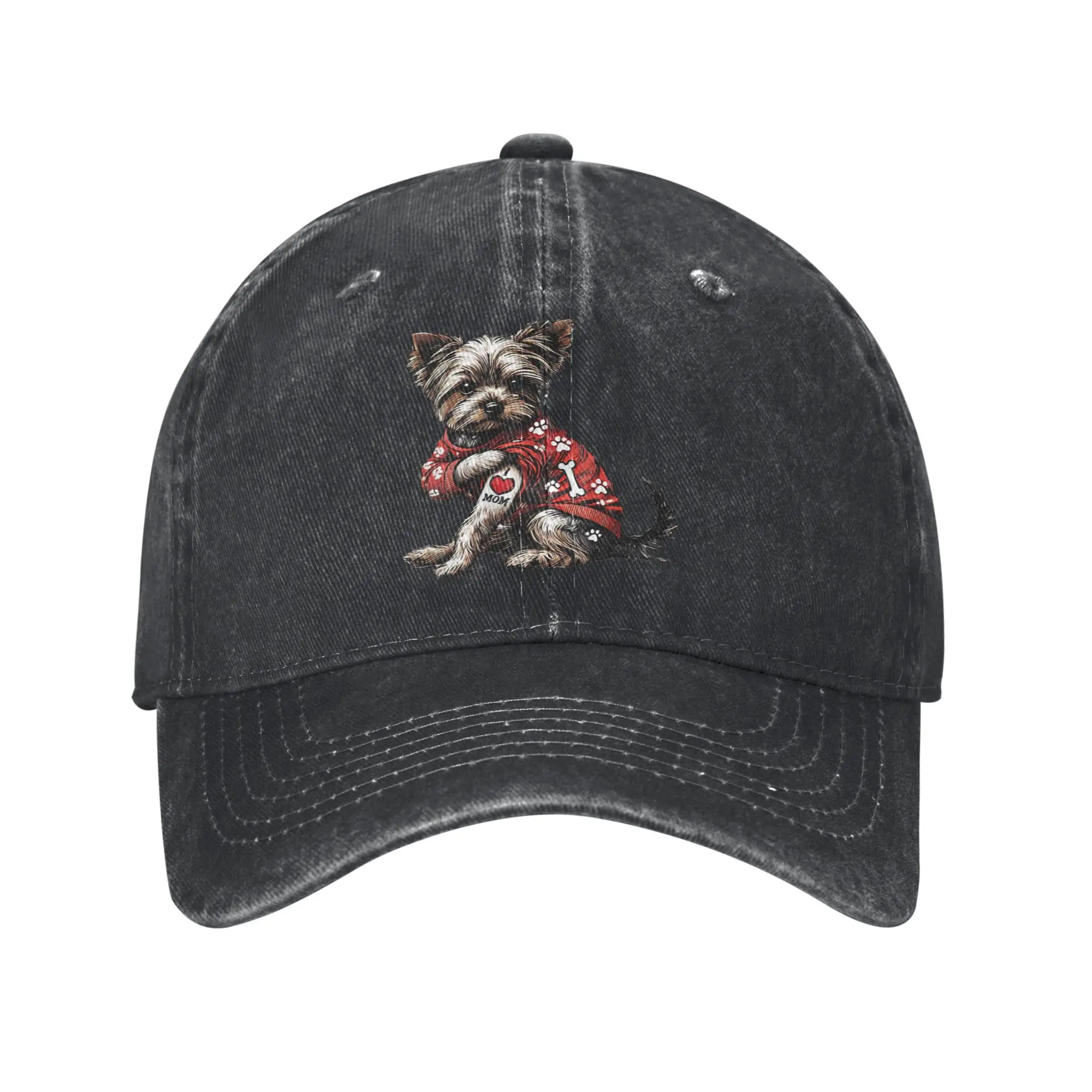 Yorkshire Terrier I Love Mom Baseball Caps Vintage Distressed Denim  Sun Cap Men Women Outdoor Workouts Gift Hats Cap