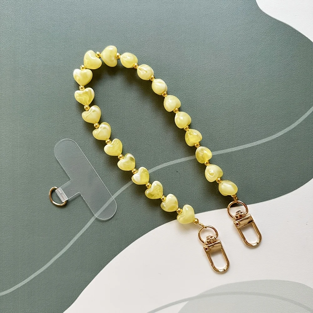 Fashionable Colorful Creative Imitation Stone Heart-Shaped Phone Chain Valentine's Day Gift Handmade Acrylic Beads Phone Pendant Bag Chain