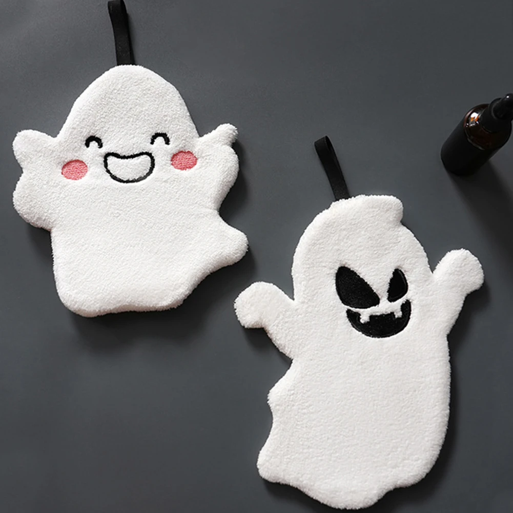 Halloween Kitchen Towel Embroidered Ghost 9x7 Inch Bath Tie Towel Decorative Absorbent for Bathroom Home Decoration