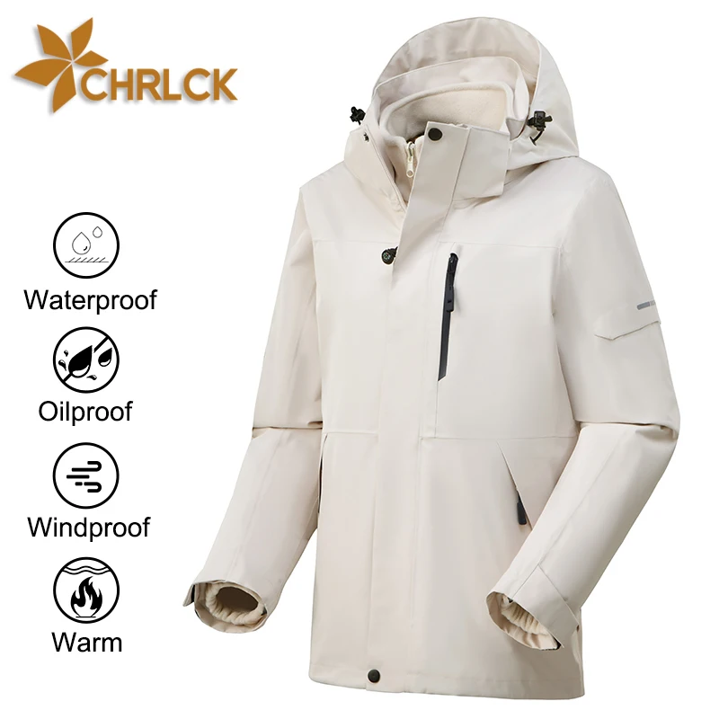 CHRLCK Women's Hiking 3 In 1 Jackets Waterproof Windbreaker Outdoor Fleece Camping Trekking Fishing Jacket Windproof Coats Women