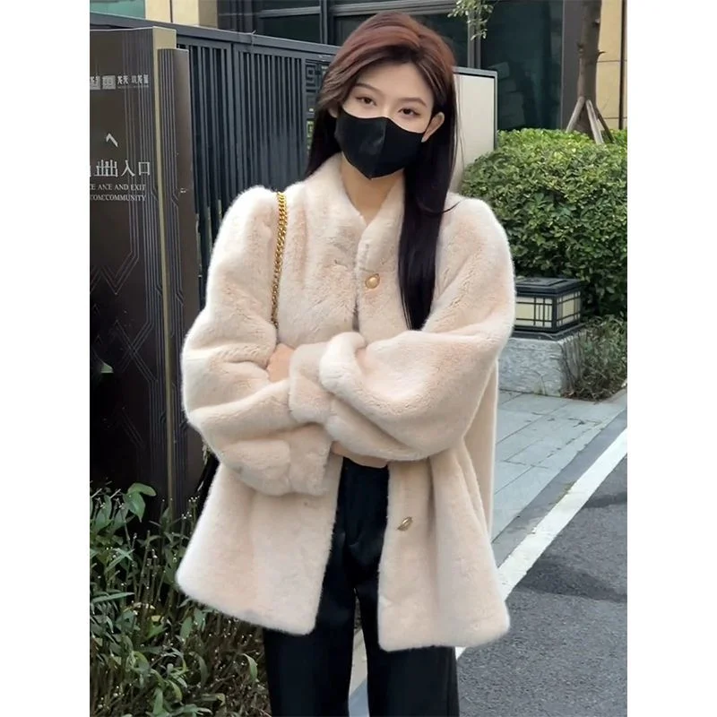 Autumn Winter New Environmentally Friendly Fur Coat Female Mink Velvet Jacket Thickened Long Outerwear Lambswool Overcoat Women