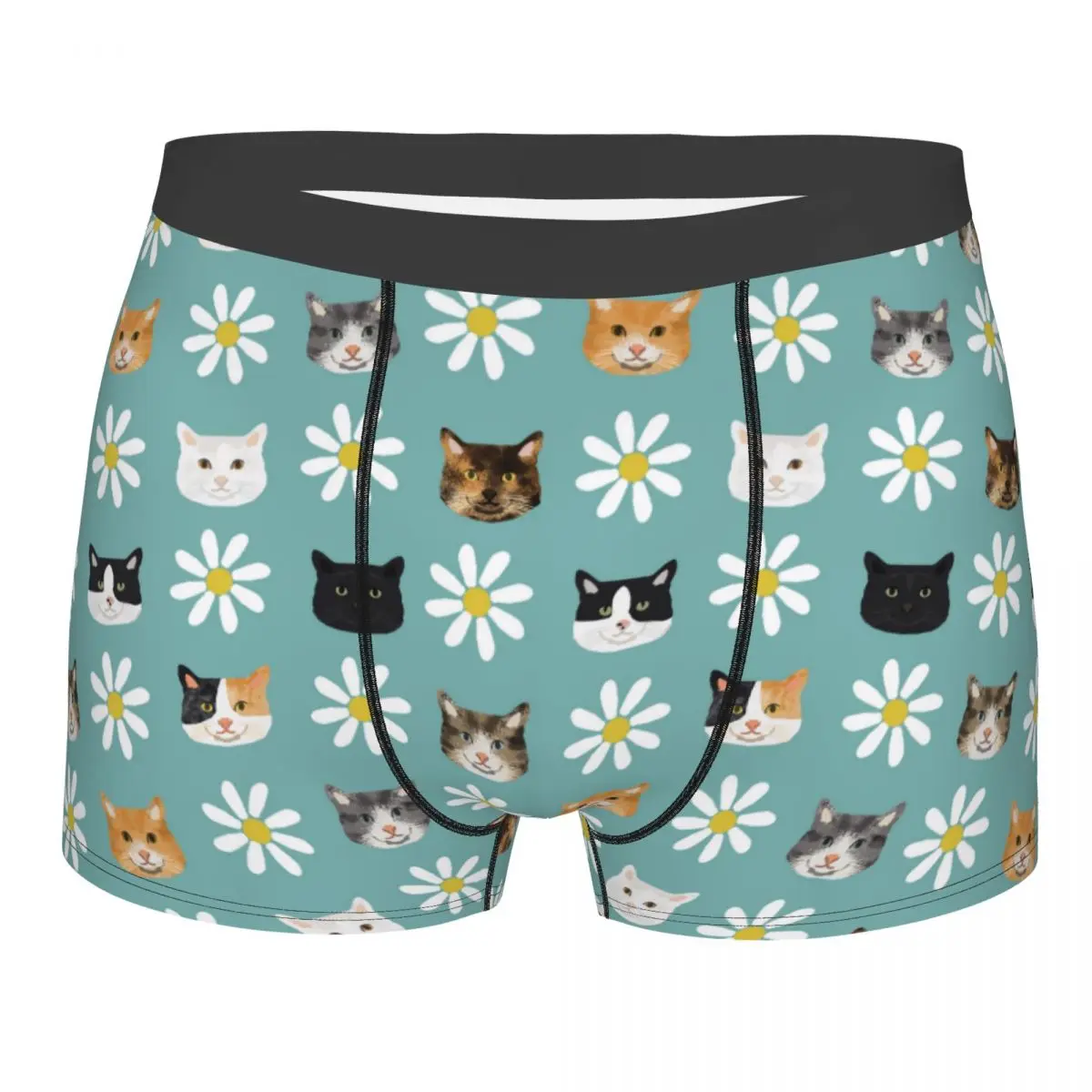 

Men Cats And Daisies Underwear Animal Funny Boxer Briefs Shorts Panties Homme Soft Underpants S-XXL