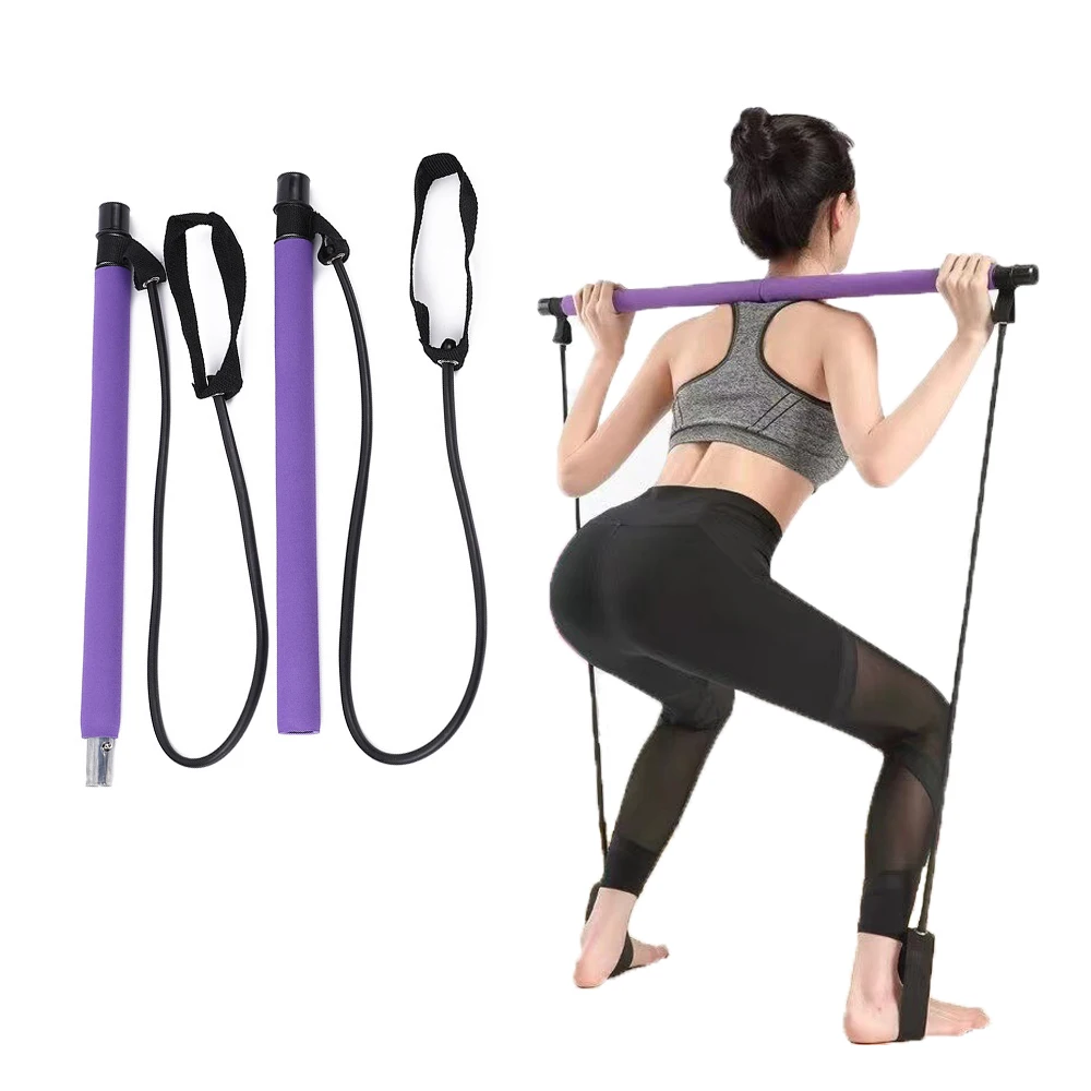 

Portable Yoga Pilates Bar Stick with Resistance Band Home Gym Muscle Toning Bar Fitness Stretching Sports Body Workout Exercise