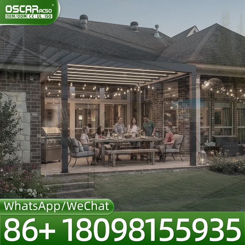 Outdoor Motorized Louvered Aluminium Structure Waterproof 4x4 6x4 with Zip Enclosure for Garden Patio Backyard pergola