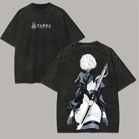 NieR: Automata YoRHa No. Camiseta lavada tipo B, ropa unisex con personalidad, de gran tamaño, adecuada para todas las estaciones, para parejas, de alta calidad