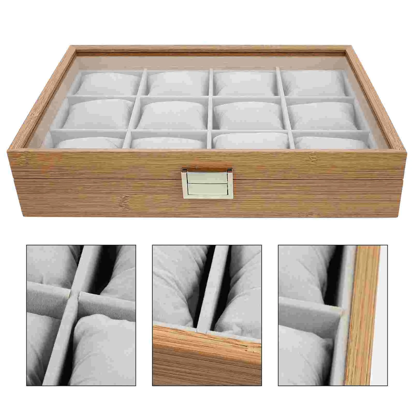 

Sturdy Wooden Watch Box 12 Slots Silver Hinge Velvet Base Watch ganizer Display Case Storage Tray Jewelry Decorative Container