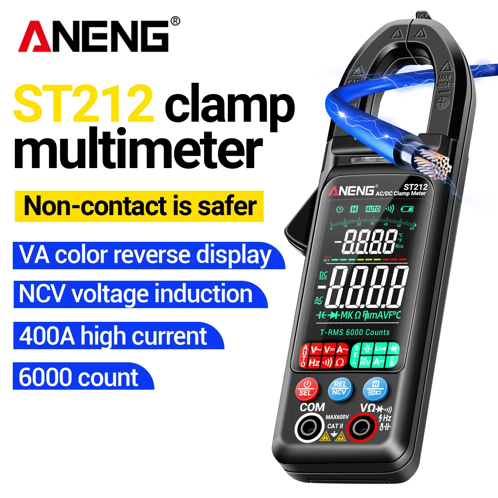 ANENG ST212 6000 Counts clamp meter 60MΩ Resistance 60mF Capacitance 0-1000Hz Frequency VA Reverse Screen Electrical Repair Tool