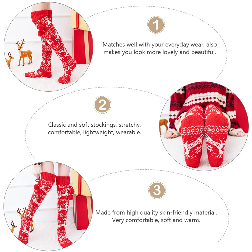 

1Pair Christmas Socks Elk Pattern Warm Stockings for Women Fashion Loose Over Knee High Socks Xmas Party Hosiery