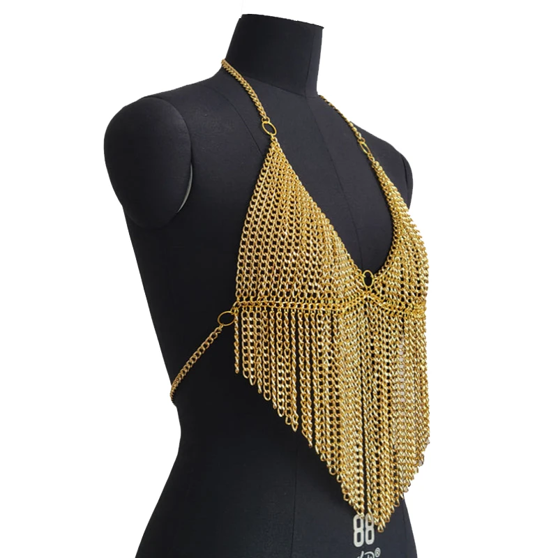 Damen-Tanktops, 2025, Herbst, Halloween, metallischer Ketten-BH, modisches Fransen-Crop-Top, Quasten, Festival-Nacht-Unterhemd, sexy Kleidung – Detail 4