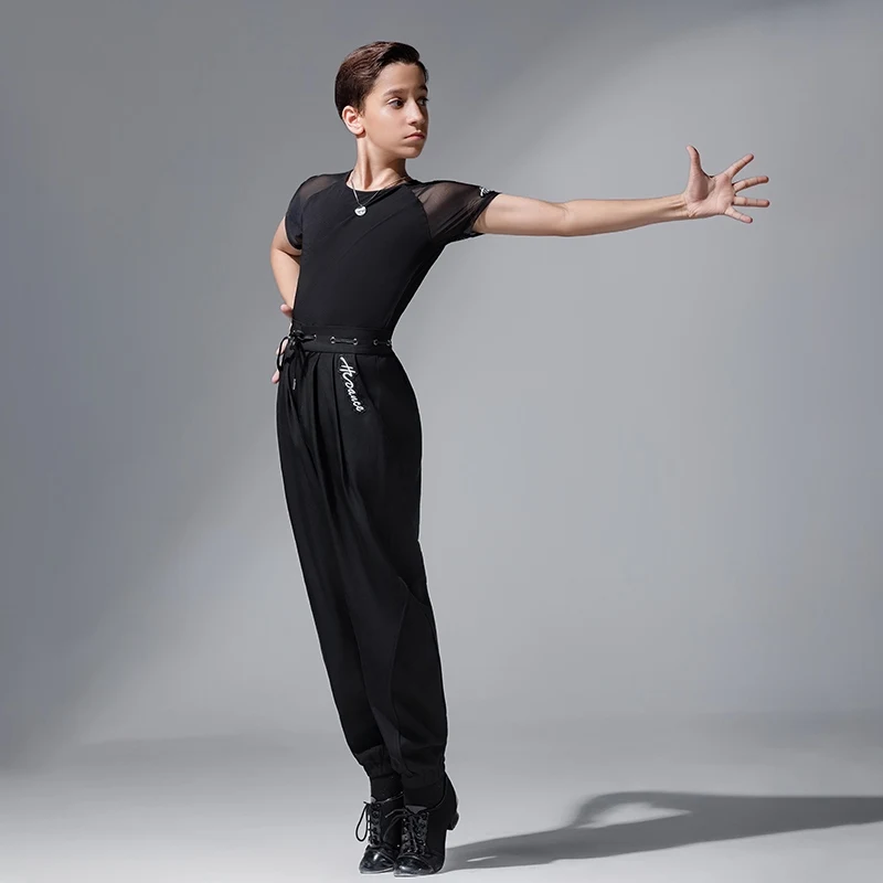 2025 Nieuwe Latin Dance Tops Voor Jongens Korte Mouwen Oefenkleding Kinderen Chacha Rumba Tango Latin Dansvoorstelling Slijtage DQS 20469