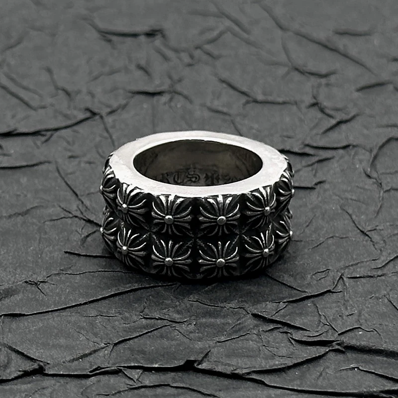 

S925 серебро ретро старое двухслойное кольцо с крестом и цветком в европейском и американском стиле для мужчин и женщин, толстая ниша