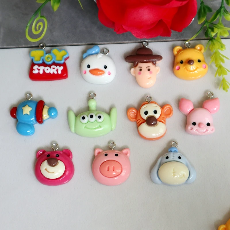 10pcs Cartoon Anime Toys Character Resin Nailing Pendant Trendy Cute Charms DIY Necklace Bracelet Earrings Keychain Accessories