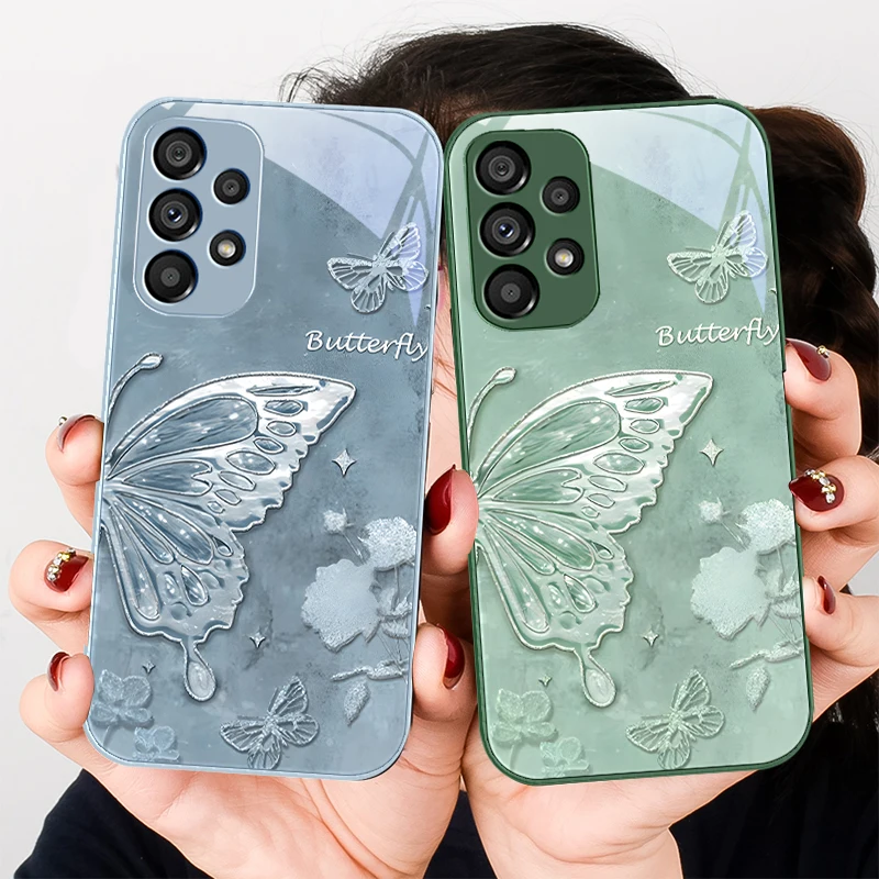 

Gradient Half Butterfly For Samsung S22 S8 S9 S10 20 U ltra S21 Pro S22 Plus S23 FE S24 Ultra S25 Edge S25Ultra Glass Phone Case