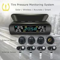 Universal TPMS Wireless Tire Pressure Monitoring System Solar Power Clock LCD Display 4 External Sensor Tire Pressure Sensors