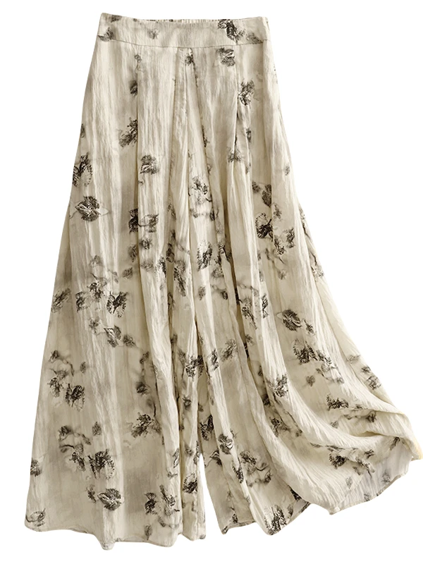 الفنية علامة المياه واسعة الساق السراويل عالية الخصر عادية فضفاضة تناسب الصيف حجم كبير الملابس النسائية تنوعا التخسيس تنورة السراويل #5