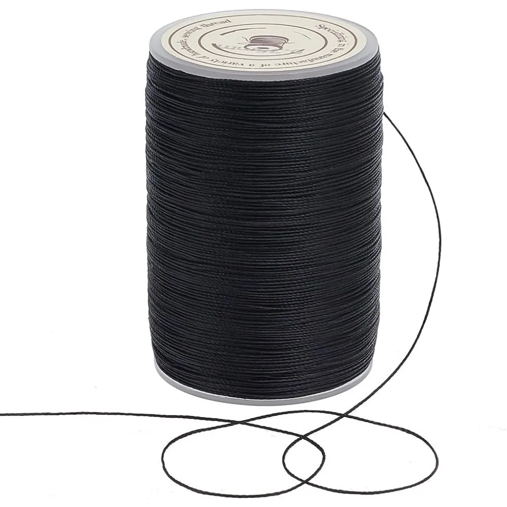 175 Yards/160m Black Waxed Polyester Cord 0.3~0.4mm Twisted Sewing Waxed Thread Polyester Cord Stitching Thread Cord Wax String