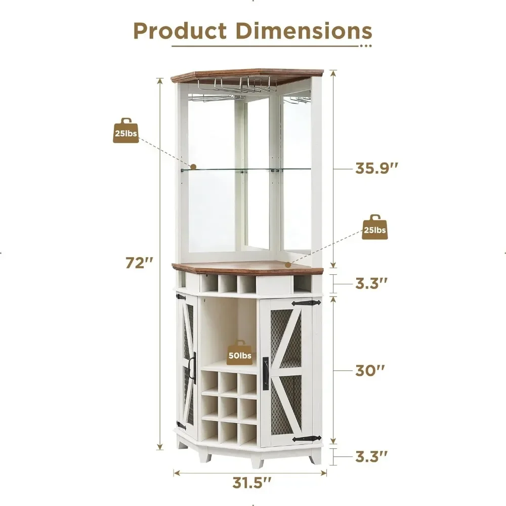 Canto Bar Storage Cabinet com porta de celeiro, Farmhouse Wine Cabinet, prateleira ajustável, 72 "Tall, Home