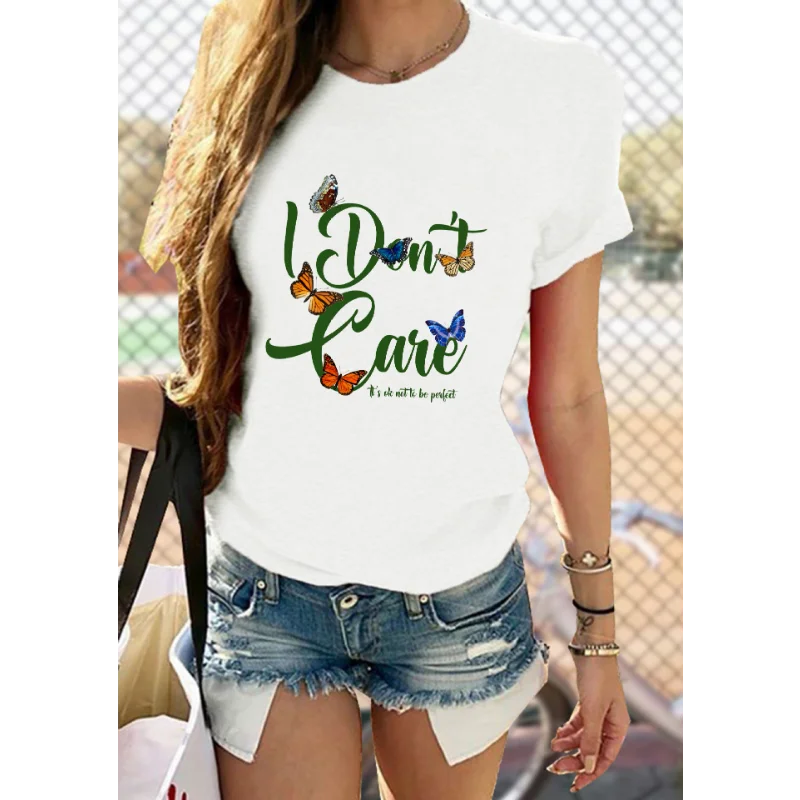 Nieuwe eenvoudige vlinder bedrukte T-shirts met ronde hals voor Europese en Amerikaanse mannen en vrouwen Grafische T-shirts Esthetische kleding