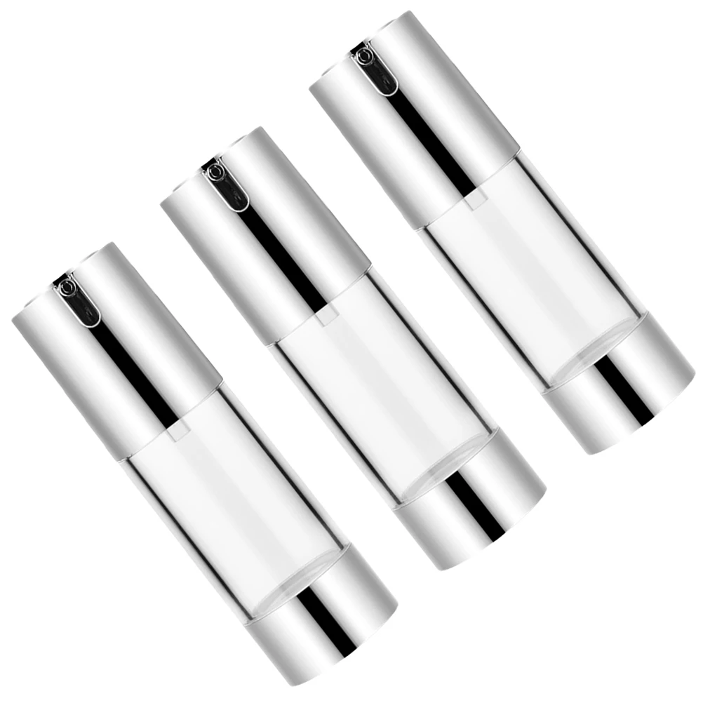 

3pcs Bottles 30ml Bright Silver Airless Travel Containers for Cream Shampoo Refillable Pump Toiletry Liquid Reusable