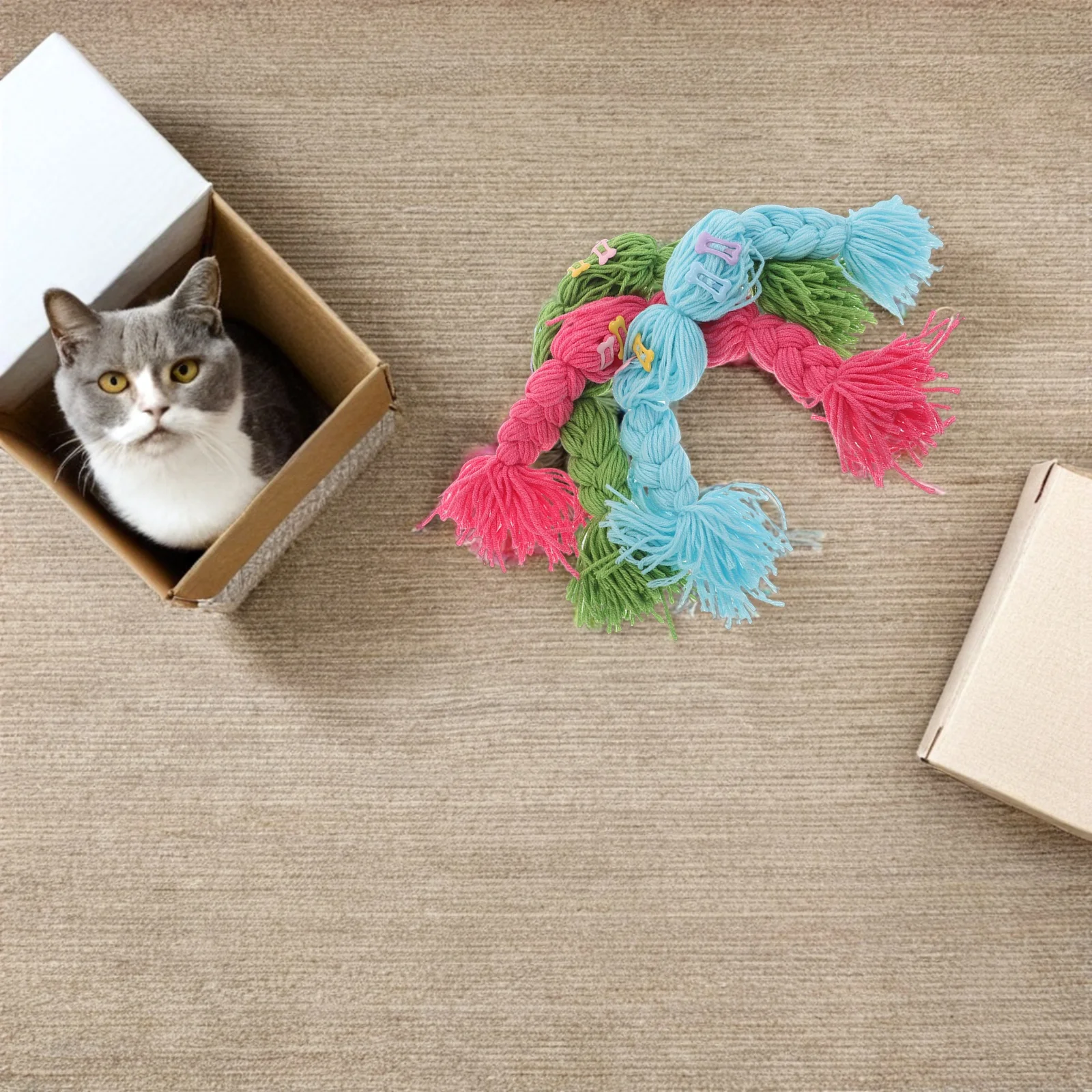 

3Pcs Pet Wigs for Cosplay Hats Creative Design Comfortable Material Easy Wear Universal Fit for Small Dog Cat Christmas Party