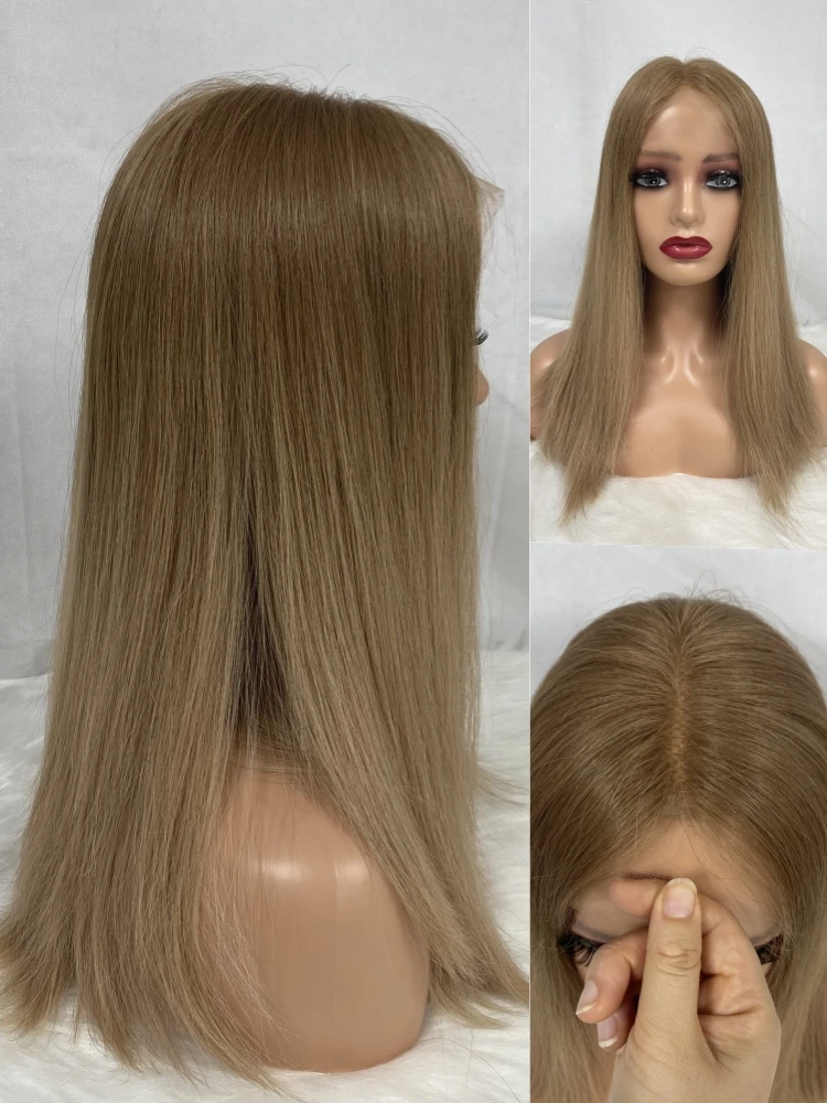 Custom made accepted luxury100% virgin hair full head wig jewish wigs HD lace front wig long length blonde color kosher wigs