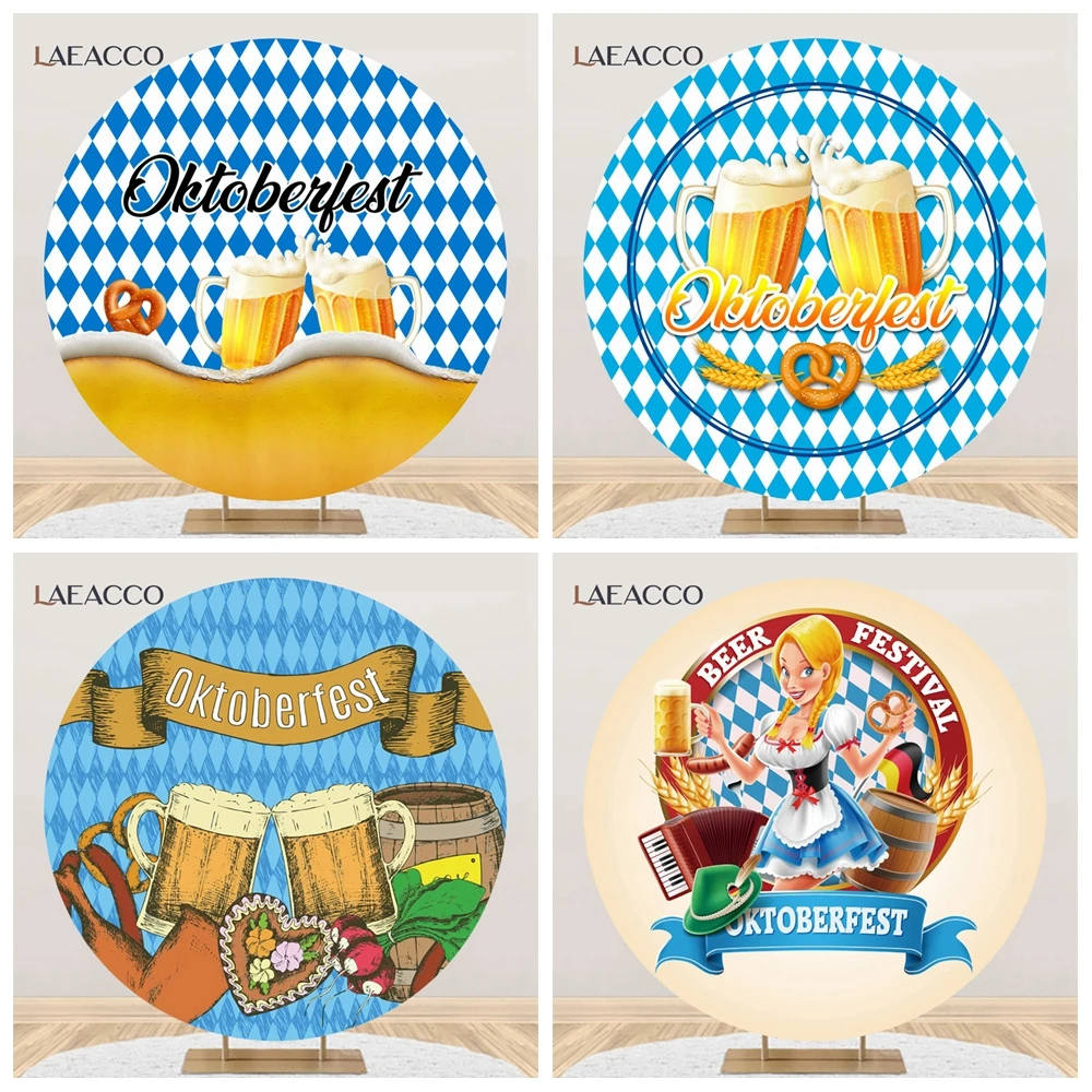 Oktoberfest Beer Party Round Background Old Dark Wooden Board Bread Wheat Wine Munich Carnival Decor Circle Photography Backdrop