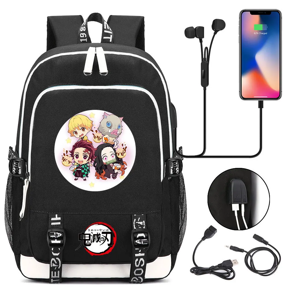 New Demon Slayer Kimetsu No Yaiba Backpack Men Women USB Charging Laptop Travel Bags Boy Girl Student Backpack Casual Mochila