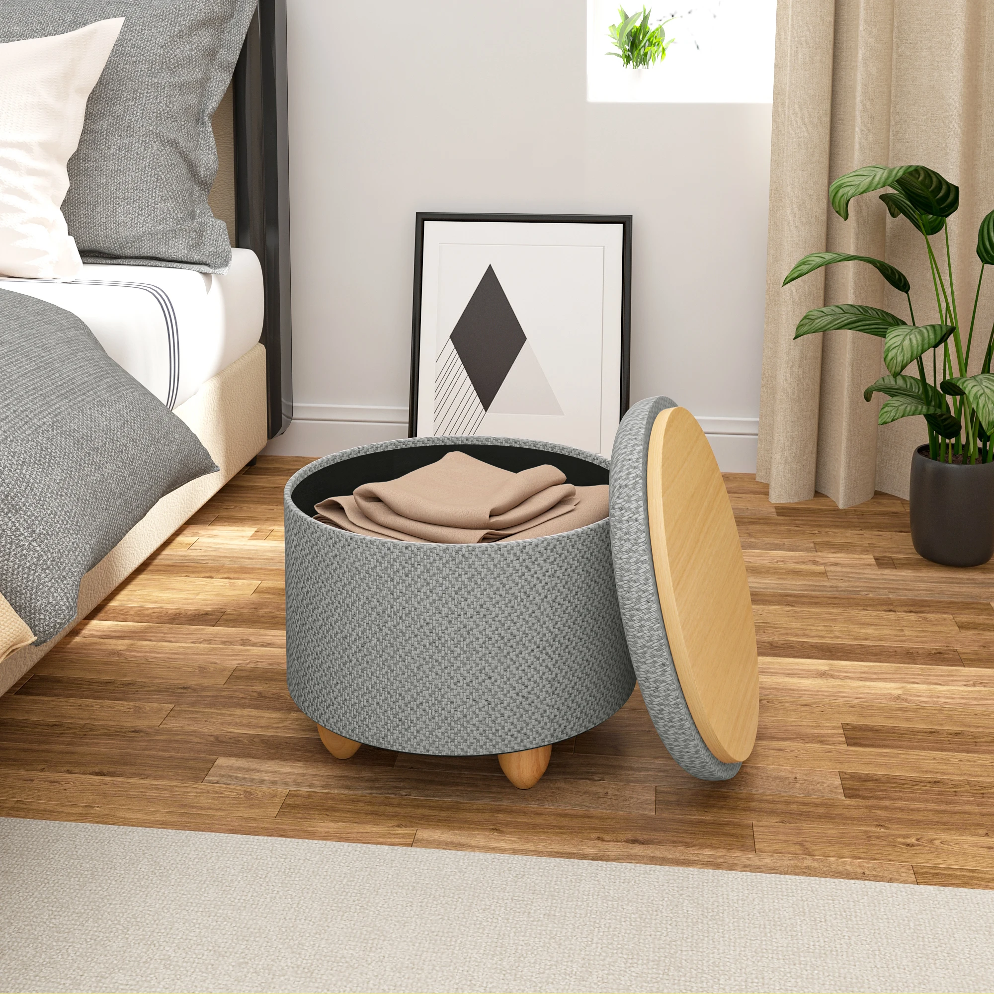 WOLTU faltbarer Ottoman-Aufbewahrungshocker, gepolsterter Hocker mit Deckel, Kiefernholzbeine, platzsparend für Schlafzimmer, Wohnzimmer, Heimdekoration – Detail 10
