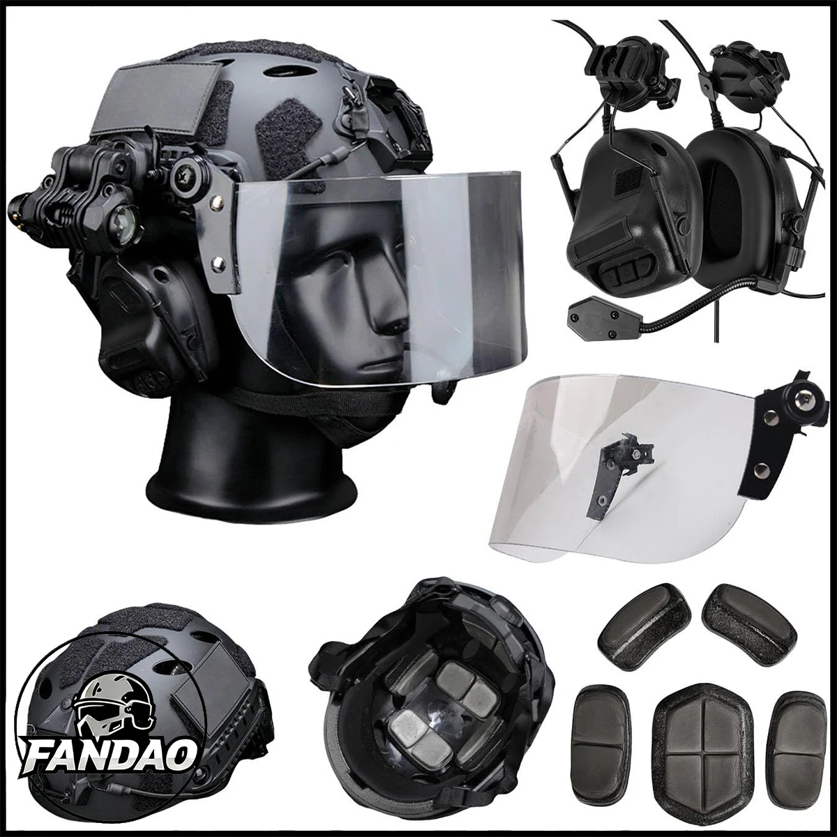 Riot Control Tactical Airsoft Helmet Set FAST SF Paintball Helmet with Headset Visor Goggles Full Face Protection Accessories