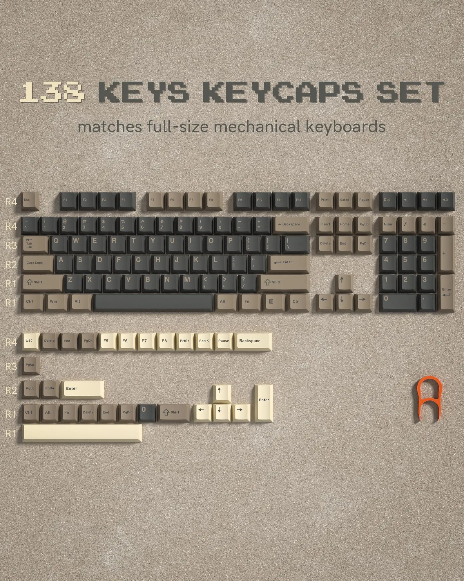 138 Keys Cherry Profile Retro Brown Gray Keycaps Custom PBT Doubleshot Keycaps for Cherry Gateron MX Switch Mechanical Keyboard