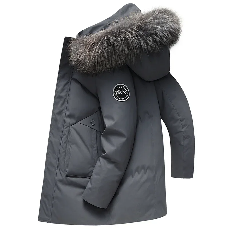 Chaqueta de plumón con cuello de piel Artificial para hombre, Abrigo con capucha cálido a prueba de viento, informal, negocios, ropa de oficina