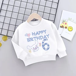 Sanrio Children Sweatshirt Baby Cinnamoroll Birthday Number 1-14 Y2k Kawaii Pullover Anime Cartoons Girl Boy Kids Casual Clothes