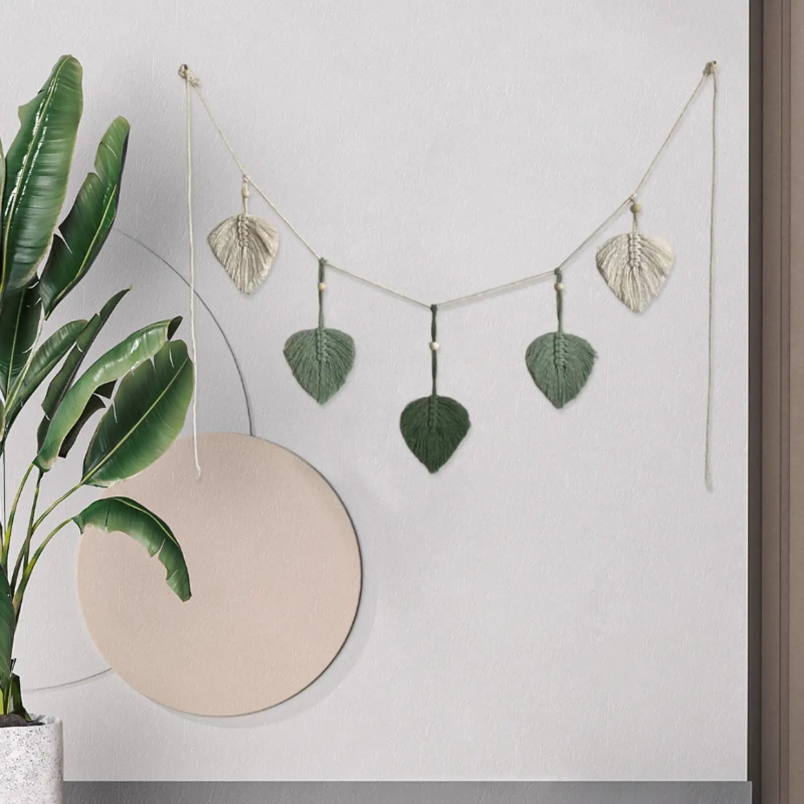 Braided Macrame Wall Hanging Leaf Tapestry Cotton Rope Banner Art Decor for Bedroom Dorm Wall