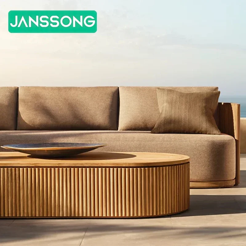 

Outdoor teak sofa courtyard villa garden solid wood furniture outdoor waterproof sun protection leisure sofa combination