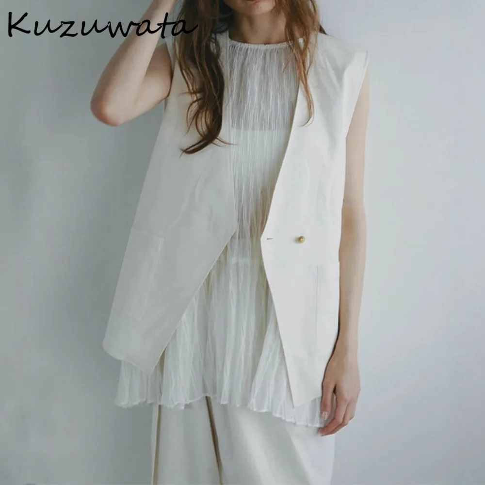 

Kuzuwata French Vintage Moda Loose Vest Simple Soft All-match High Street Personalized Coat Japan Commuter Elegant Solid Jacket