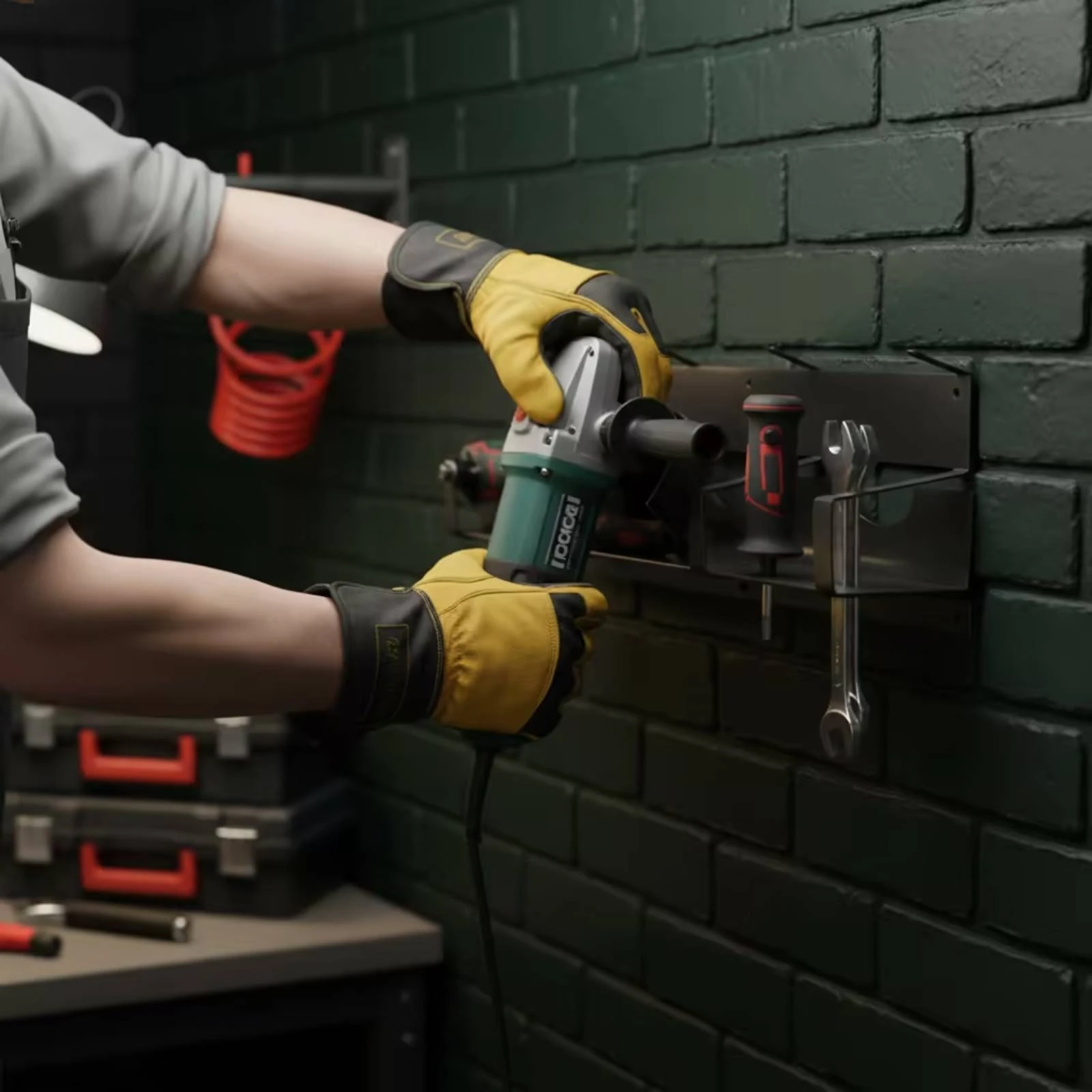Angle Grinder Holder with Hook Rack Black Angle Grinder Storage Rack Compact Powder-Coated for DIYers, Garage, Workshop
