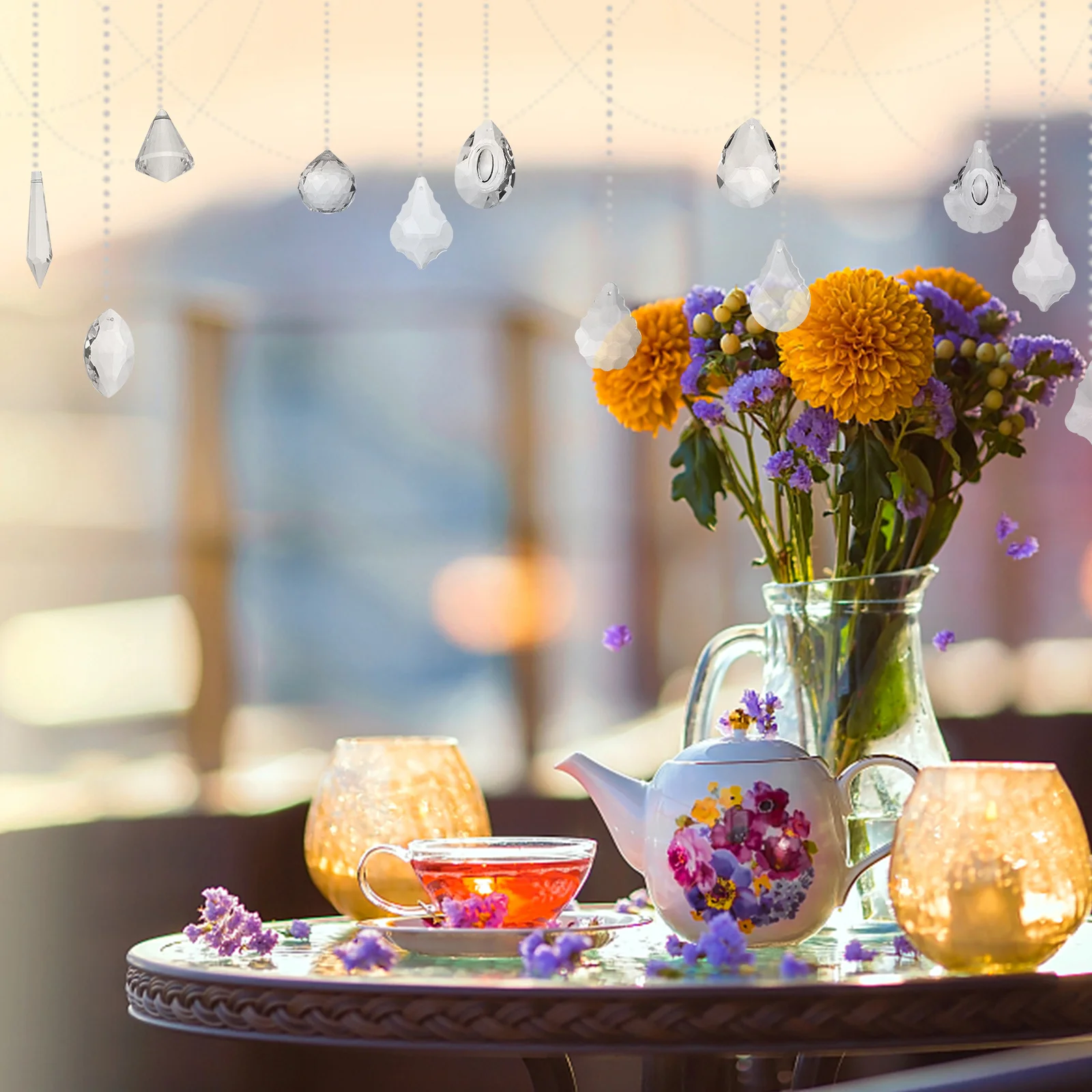 

15Pcs Crystal Hanging Pendants Decorative Prisms for Window Sun Catcher Rainbow Maker Home Garden Party Lighting Decor