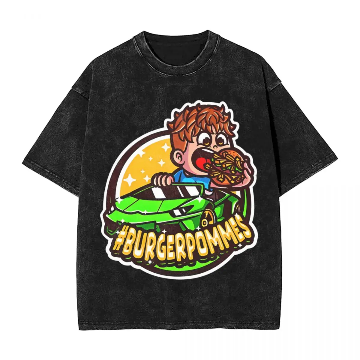 LukasBS Burgerpommes Washed T Shirts Streetwear Hip Hop Retro T-Shirts ICrimax Game Tees Tops for Men Women 100% Cotton Oversize