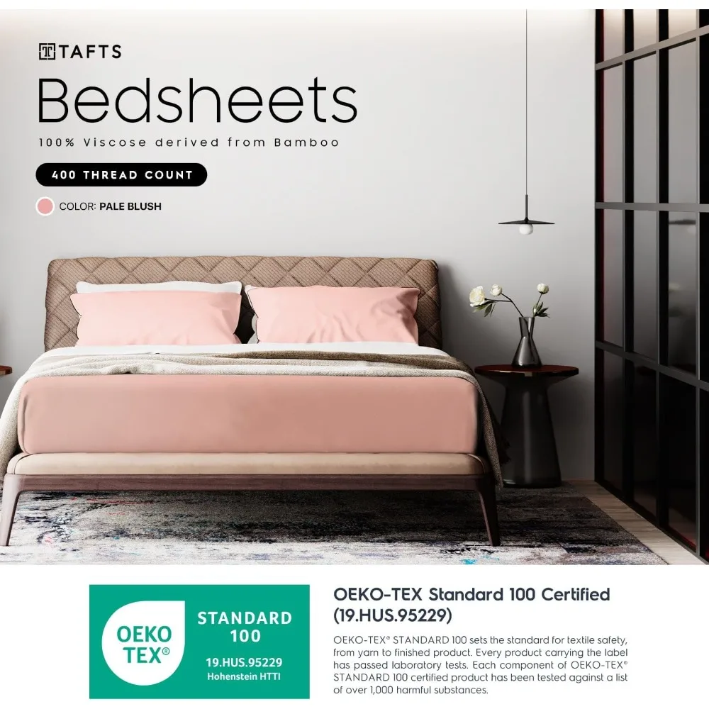 

Queen Sheets Set, Pure 100% Viscose derived from Bamboo Bed Sheets Set, Luxuriously Soft, Silky, Cooling Sheets, Double Stitched