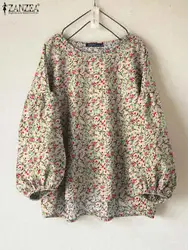 ZANZEA-camisa de manga comprida estampada feminina, tops elegantes de trabalho OL, túnica boêmia, blusas soltas casuais, outono, 2022