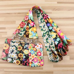 Ransitute R2775 패션 데이지 해바라기 끈 카드 ID 홀더 자동차 키 체인 ID 카드 패스 체육관 전화 배지 키 링 홀더 쥬얼리