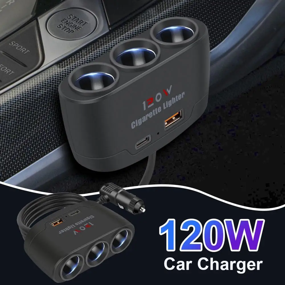 Multi Functional Car Charger Cigarette Lighter One To Three With USB+PD Interface 12V24V Universal Adapter Plug