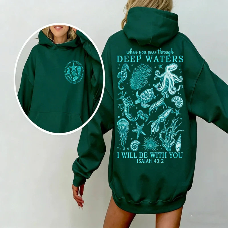 Christian Ocean Animal Hoodie or Coastal Sea Life Trendy Beachy Scripture Jesus Bible Verse Faith Apparel Keep Warm Sweatshirt
